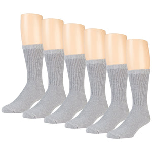 12 pairs of Mens Cotton Crew Socks, Solid, Athletic Sports Socks (Gray, Size 10-13)-(Final Sale)