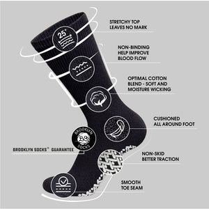 12 Pairs of Non-Skid Diabetic Cotton Crew Socks with Non Binding Top (Black, 9-11)-(Final Sale)