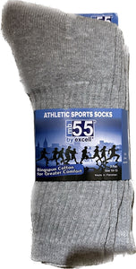 12 pairs of Mens Cotton Crew Socks, Solid, Athletic Sports Socks (Gray, Size 10-13)-(Final Sale)