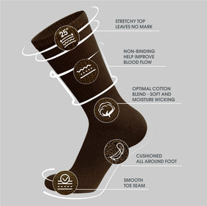 12 Pairs of Diabetic Neuropathy Cotton Crew Socks (Brown)-(Final Sale)