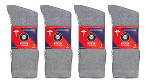 12 Pairs of Non-Skid Diabetic Cotton Crew Socks with Non Binding Top (Gray)