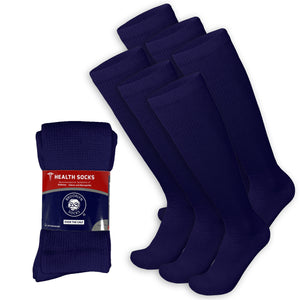 6 Pairs of Diabetic Over the Calf - Knee High Cotton Socks (Navy)