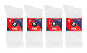 12 Pairs of Diabetic Neuropathy Cotton Crew Socks (White)