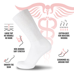 12 Pairs of Premium Cotton Loose Top Diabetic Neuropathy Crew Socks (Size 9-11)-(Final Sale)
