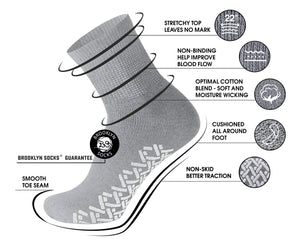 60 Pairs of Non-Skid Diabetic Cotton Quarter Socks with Non Binding Top (Grey)