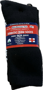 12 Pairs of Non-Skid Diabetic Cotton Crew Socks with Non Binding Top (Black, 10-14)-(Final Sale)