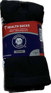 12 Pairs of Non-Skid Diabetic Cotton Crew Socks with Non Binding Top (Black, 9-11)-(Final Sale)