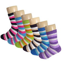 Load image into Gallery viewer, 12 Pairs of Women&#39;s Colorful Fuzzy Non Slip Socks for Hospital Stay, Striped, Size 9-11