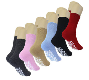 12 Pairs of Womens Non Skid/Slip Diabetic Medical Socks, Cotton With Rubber Gripper Bottom, Assorted Colors, Size 9-11