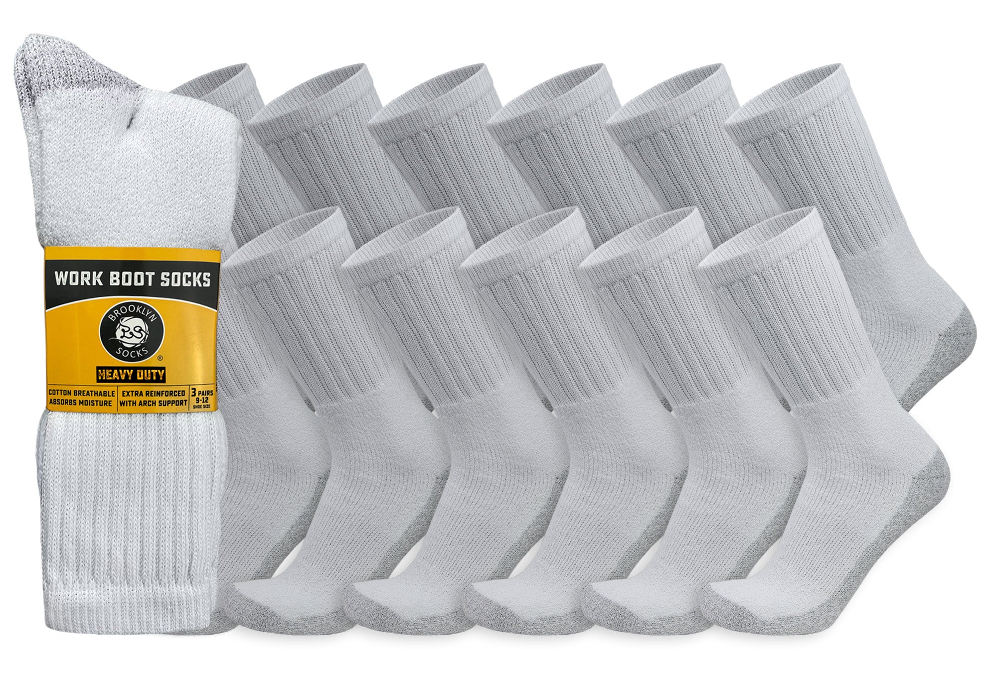 Heavyweight Durable Cotton Athletic White Crew Sock, 12 Pair Bulk