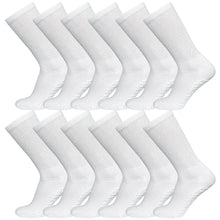 Load image into Gallery viewer, 12 Pairs of Non-Skid Diabetic Cotton Crew Socks with Non Binding Top (White)