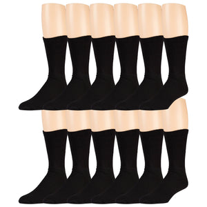 12 Pairs of Diabetic Cotton Crew Socks (Black, Fits Shoe size 11-13)