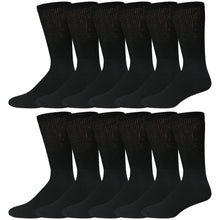 Load image into Gallery viewer, Black Cotton Diabetic Neuropathy Crew Socks With Loose Top 12 Pairs Pack