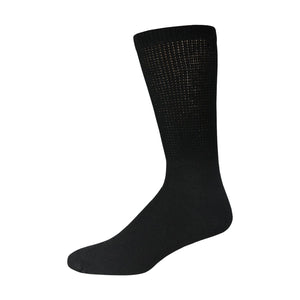 Black Cotton Diabetic Crew Sock With Non-Binding Top 