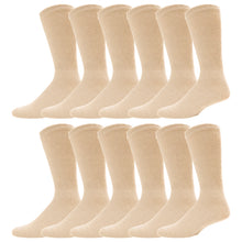 Load image into Gallery viewer, Beige Cotton Diabetic Neuropathy Crew Socks With Loose Top 12 Pairs Pack