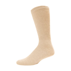 Beige Cotton Diabetic Crew Sock With Non-Binding Top