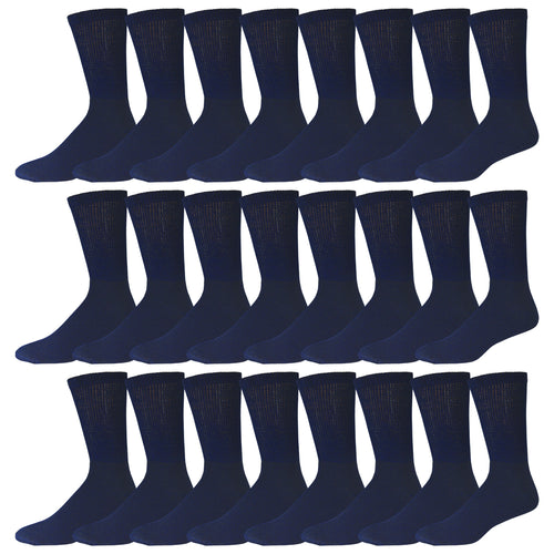 Navy Cotton Diabetic Neuropathy Crew Socks With Non-Binding Top Bulk 60 Pairs