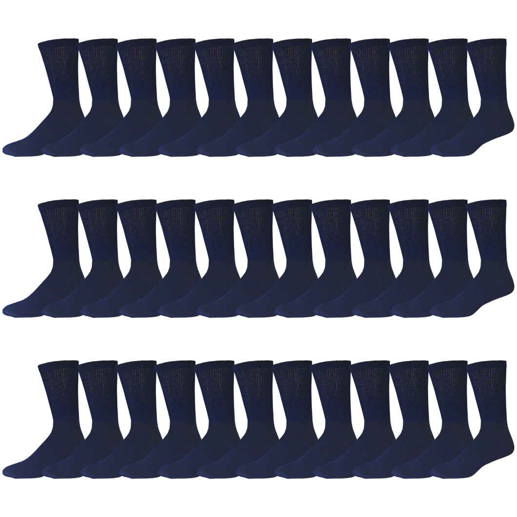 Navy Cotton Diabetic Neuropathy Crew Socks With Non-Binding Top 180 Pairs Bulk