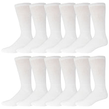 Load image into Gallery viewer, White Cotton Diabetic Crew Socks With Non-Binding Top - 12 Pairs