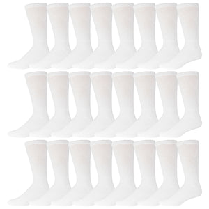 60 Pairs of Diabetic Extra Stretchy Cotton Crew Socks (White, Socks size 10-13)