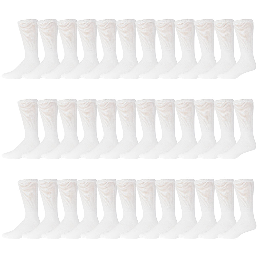 White Cotton Diabetic Neuropathy Crew Socks With Non-Binding Top Bulk 180 Pairs