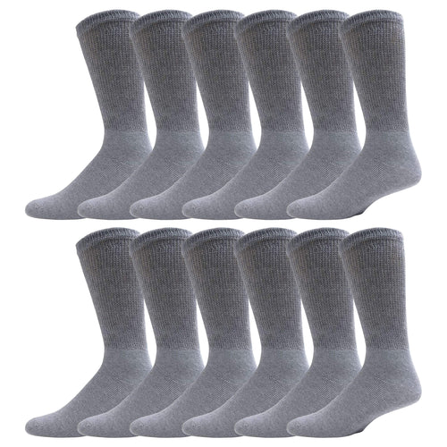 Grey Cotton Diabetic Neuropathy Crew Socks With Non-Binding Top 12 Pairs