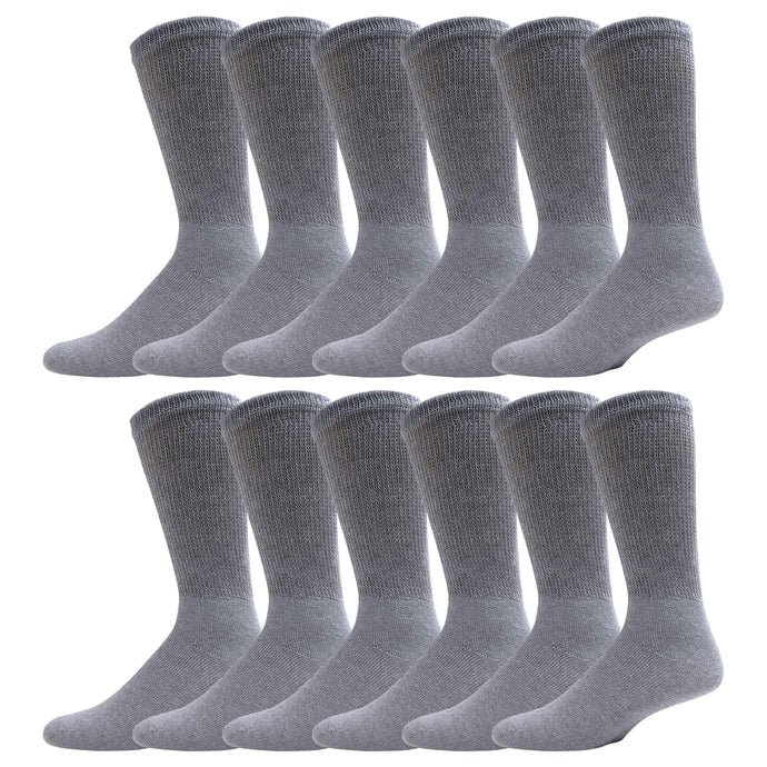 Grey Cotton Diabetic Neuropathy Crew Socks With Non-Binding Top 12 Pairs