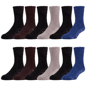 12 and 6 Pairs of Soft Non Skid Socks, Fuzzy Hospital Socks, Size 10-13