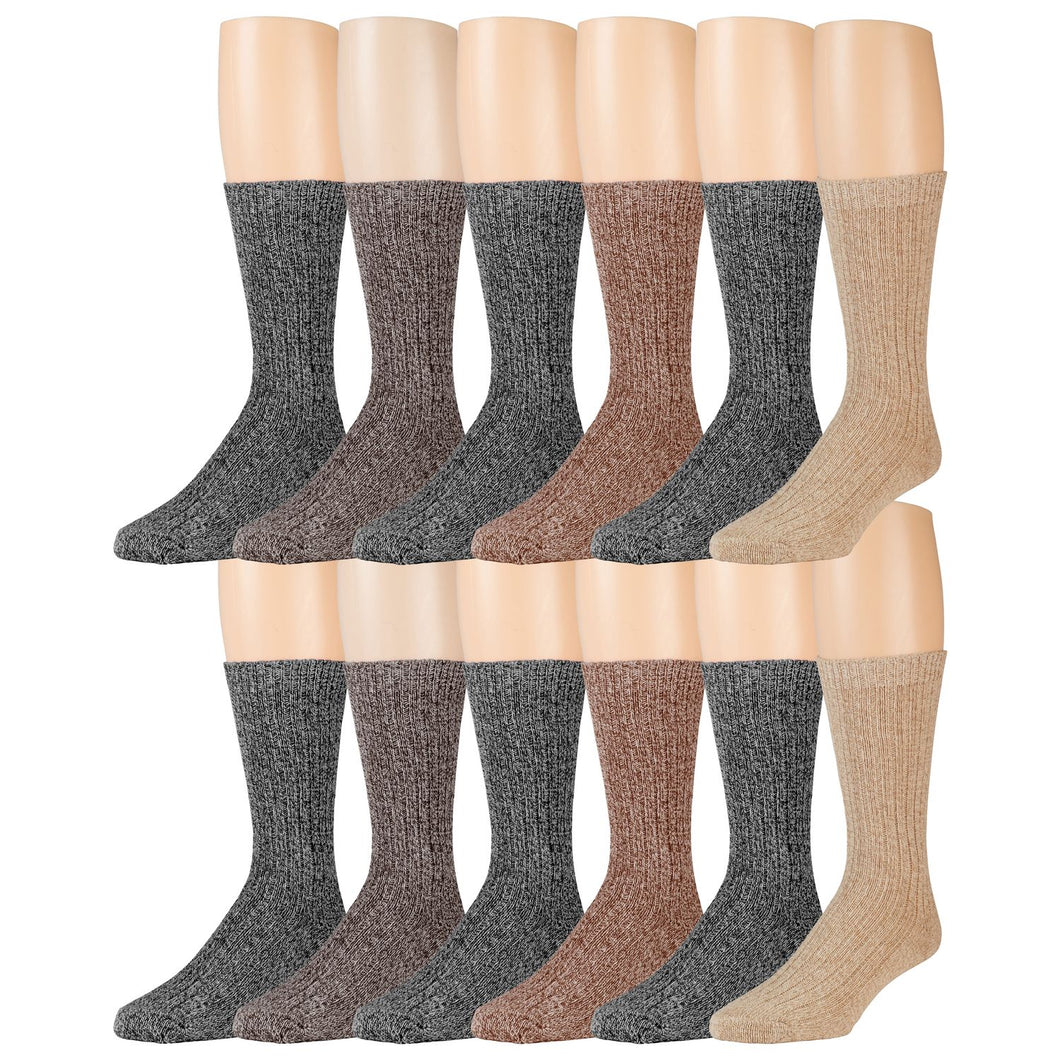 Dark Assorted  Merino Wool Blend Crew Thermal Socks - 12 Pairs