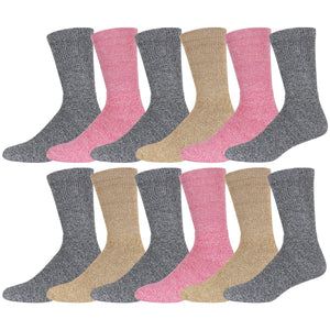 Light Assorted Merino Wool Blend Crew Thermal Socks - 12 Pairs Pack