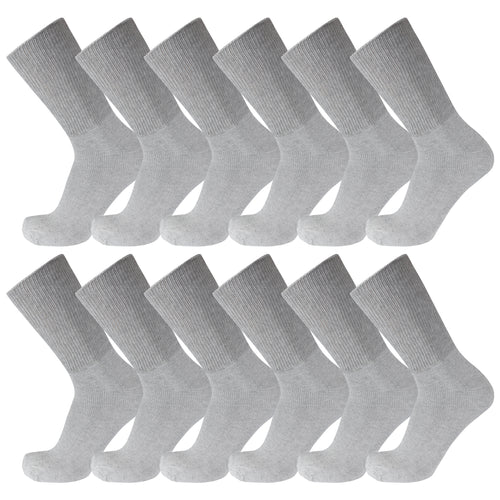 Grey Premium Cotton Diabetic Crew Socks With Loose Top 12 Pairs