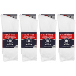 Packs Of White Ringspun Cotton Crew Socks Recommended For Symptoms Of Diabetes Edema And Neuropathy