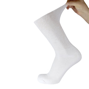 White Soft Premium Cotton Crew Length Diabetic Sock With Stretched Out Top