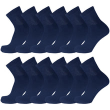 Load image into Gallery viewer, Navy Diabetic Quarter Length Sport Ringspun Cotton Socks 12 Pairs Pack