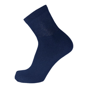 Navy Diabetic Quarter Length Athletic Cotton Sock With Loose Top