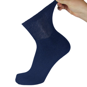 Navy Diabetic Quarter Length Athletic Sport Cotton Sock With Stretched Out Top