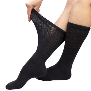 Premium Women’s Black Soft Breathable Cotton Crew Socks, Non-Binding & Comfort Diabetic Socks (6 Pairs - Fits Shoe Size 6-11)