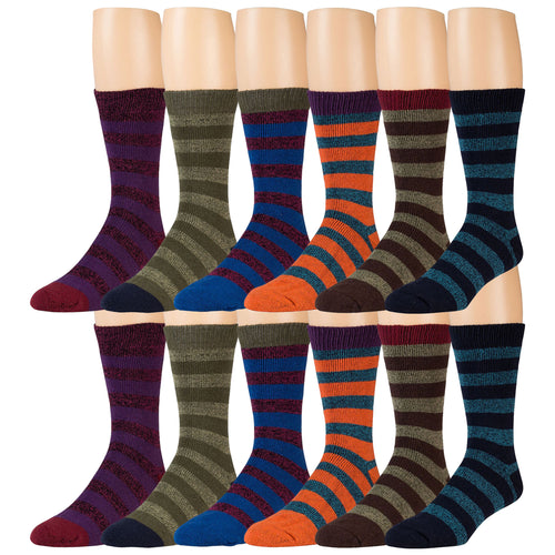 Assorted Striped Winter Thermal Crew Boot Socks - 12 Pairs