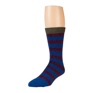 Navy Striped Winter Thermal Crew Boot Sock With Swamp Green Top