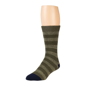 Olive Striped Winter Thermal Crew Boot Sock With Black Toe