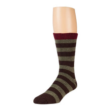 Load image into Gallery viewer, Brown Striped Winter Thermal Crew Boot Sock With Red Top