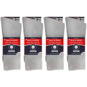 12 Pairs of Premium Cotton Loose Top Diabetic Neuropathy Crew Socks (Grey)