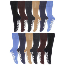 Load image into Gallery viewer, 12 Pairs of Mens Non Skid/Slip Diabetic Medical Cotton Socks With Rubber Gripper Bottom, Assorted Colors, Size 10-13
