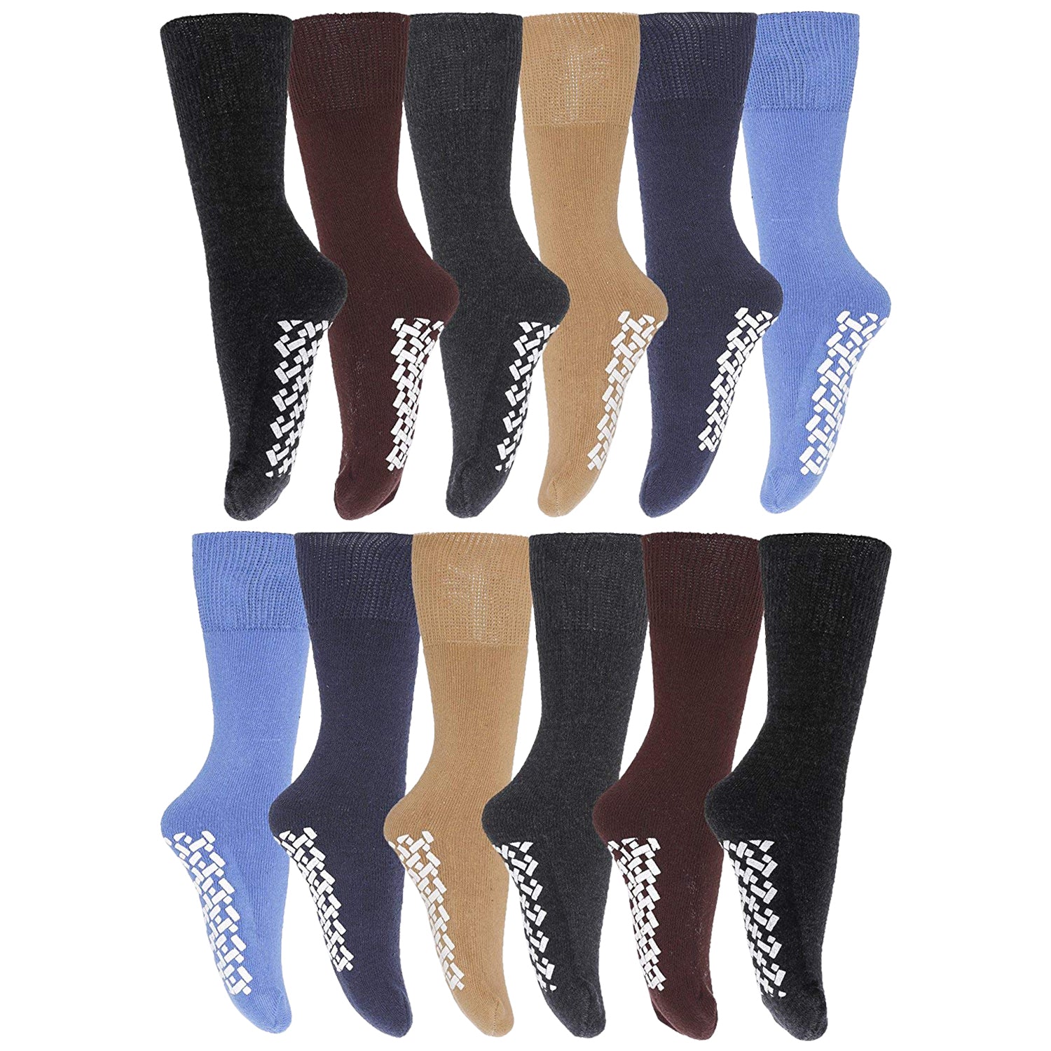 12 Pairs of Mens Non Skid/Slip Diabetic Medical Cotton Socks With