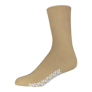 Brown Women's Non Slip Cotton Hospital Sock With White Rubber Grips On The Bottom