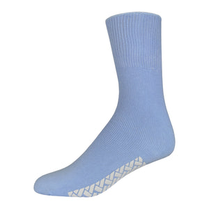 Blue Women's Non Slip Cotton Hospital Sock With White Rubber Grips On The Bottom