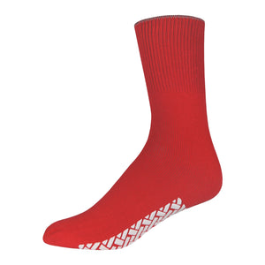 Red Women's Non Slip Cotton Hospital Sock With White Rubber Grips On The Bottom