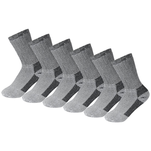 6 Pairs of Kids Merino Wool Thermal Hiking Winter Socks, Grey