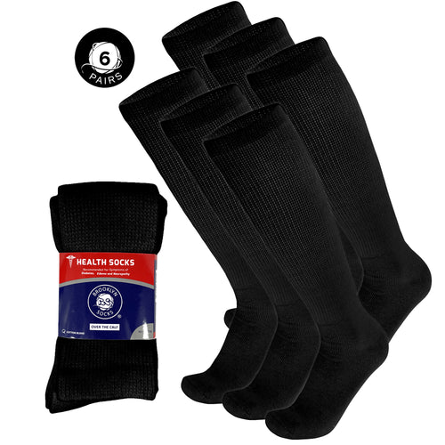6  Pairs of Diabetic Over the Calf - Knee High Cotton Socks (Black)