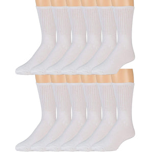 White Cotton Crew Athletic Sports Socks - 12 Pairs